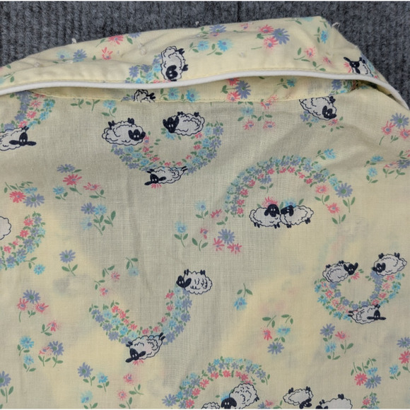 Vintage Pajama Set Womens Medium Shorts Button Up Rainbow Retro Cottage Sheep - Picture 8 of 12